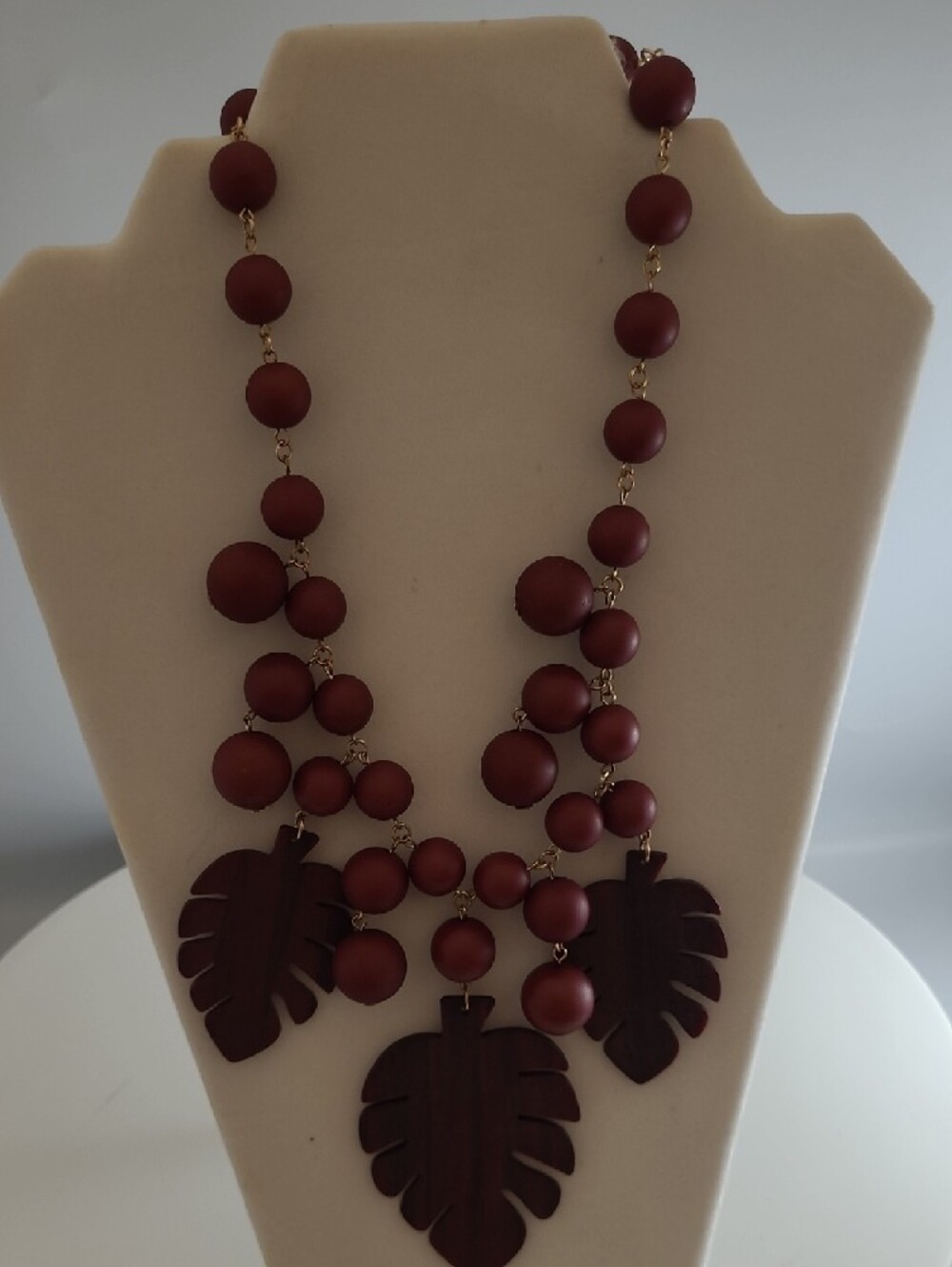 Women’s Maroon Leaf Statement Necklace - 18 Inch Long